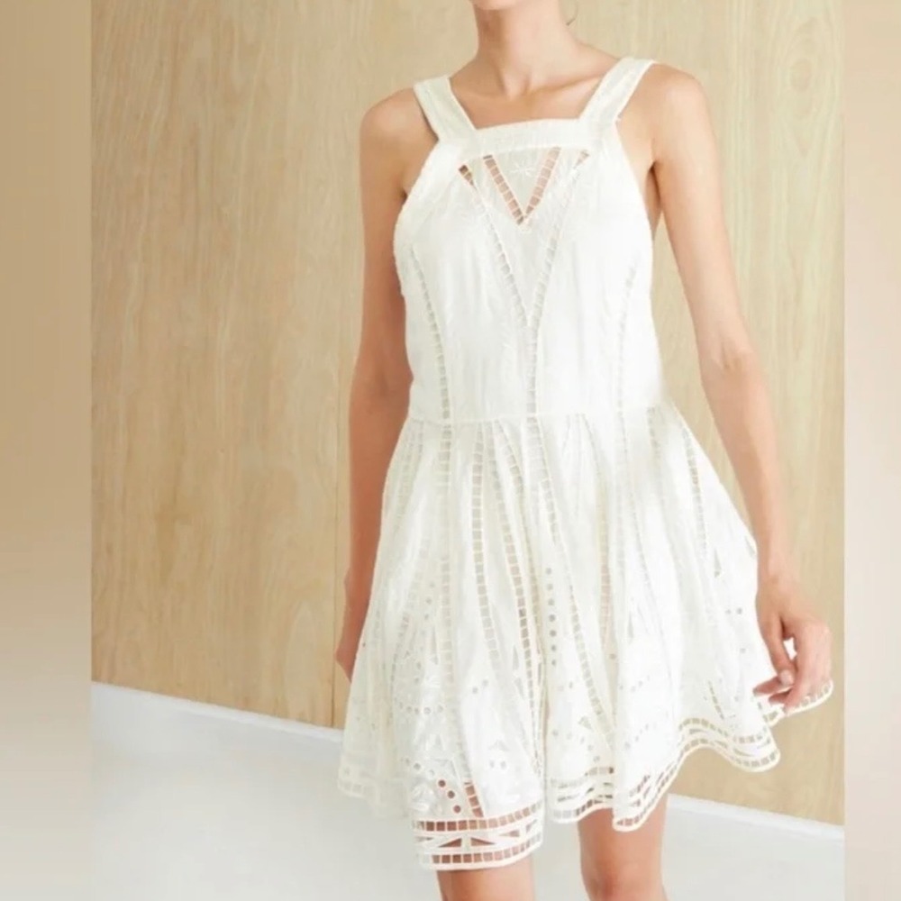 Magali Pascal Tangier Mini Dress‎ Dusty White Eyelet Cut Out Boho Womens Medium